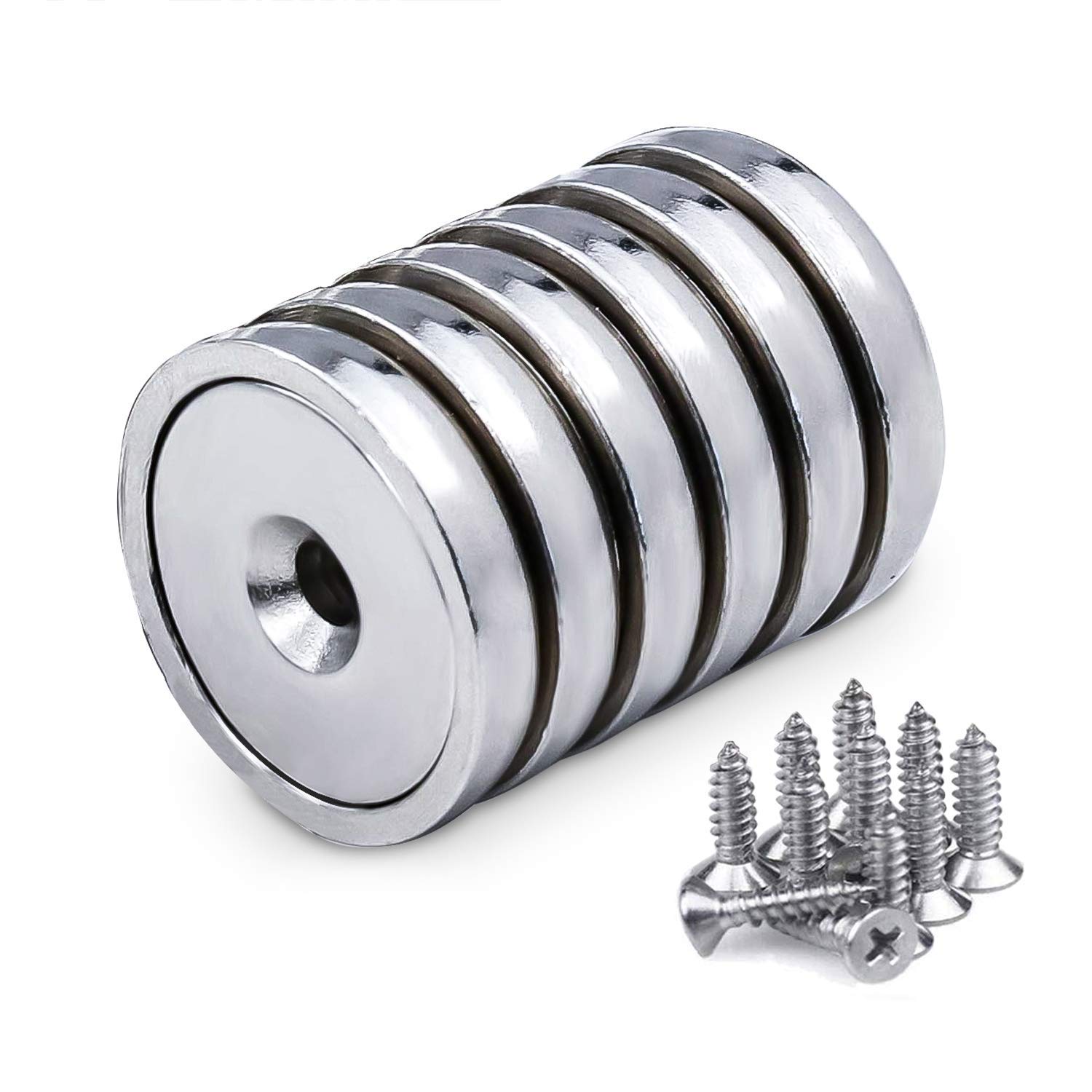 MIKEDE 12-Pack Neodymium Cup Magnets With Hole - 30lb Pull Force, Countersunk Screw Mounting