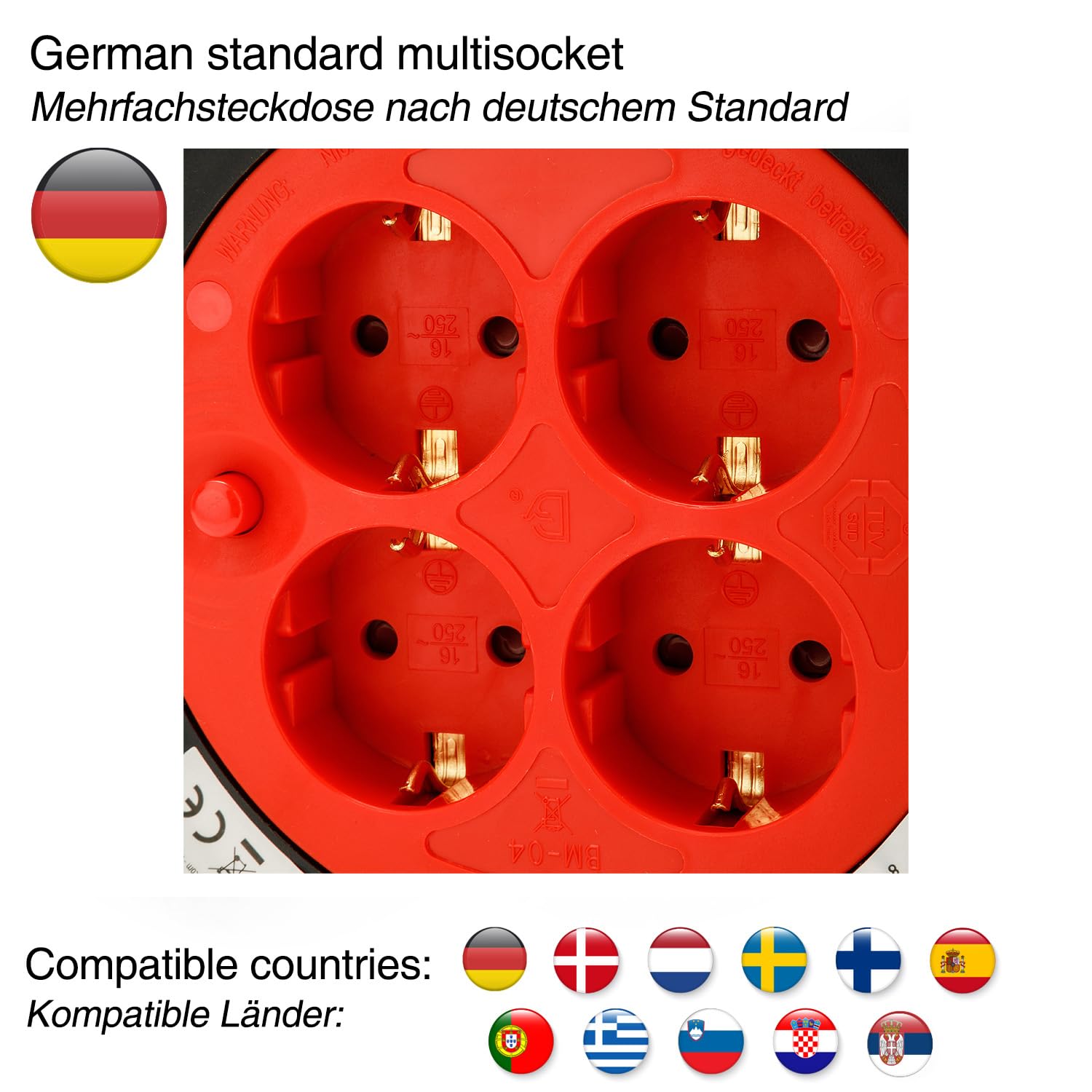 Kabeltrommel 25m, Kabelrolle mit 4 Steckdosen, Kabeltrommel für Indoor mit Kurbel, Überhitzungsschutz, 3200 W, IP20, 230V, Querschnitt 1,5 mm2, Kabeltyp: H05VV-F 3G1,5mm2 2