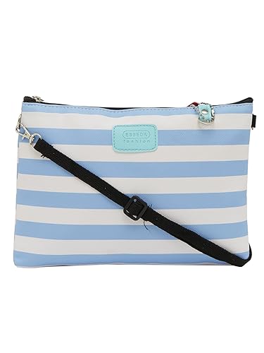 ESBEDA Light Blue Color Stripe Pattern Nylon Material Slingbag For Women