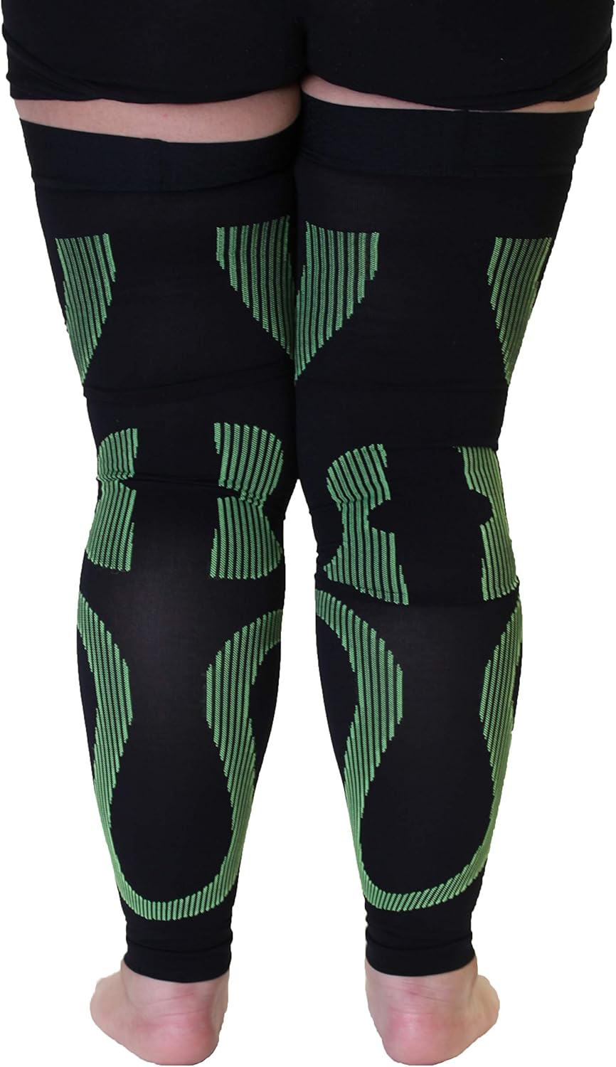 5XL Mojo Compression Stockings for Circulation 20-30mmHg- Bariatric Thigh-Hi With Grip Top - Extra Wide Ankle, Calf, Thigh Plus Size Black/Green 5X-Large A609BG8: Health & Personal Care