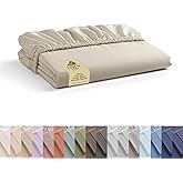 Linen Home 100% Cotton Percale Weave Fitted Sheet Full Size, Ivory, Deep Pocket Fits 16" Mattress, Crisp & Cool, Breathable for Hot Sleepers, Elastic All Around, 54"x75"+15"