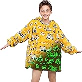 OHOIT Excavator Wearable Blanket Hoodie for Kids 6-10 YR - Glow in The Dark Truck Blanket with Oversized Pocket - Construction Toys Tractor Car Decor Cozy Sweatshirt Blanket for Boy Birthday Gifts