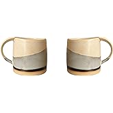 Well Covered & Green Original Day Glazed Ceramic Coffee Mug Set - 2 Vintage Japanese Style Cappucino Coffee Mugs - Stoneware Mug & Matcha Cup Gift Set - 2 x White, 12oz