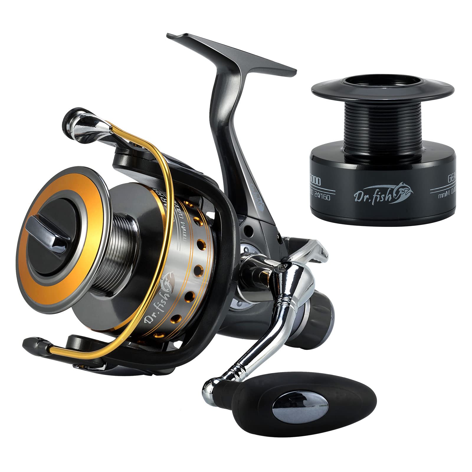 Dr.Fish Carp Fishing Reel Bait Feeder Spinning Reel 10+1 Ball Bearings 5.5:1 Aluminum Spool Anti-Corrosion Max 36LB Carbon Fiber Drag, Metal Handle 4000