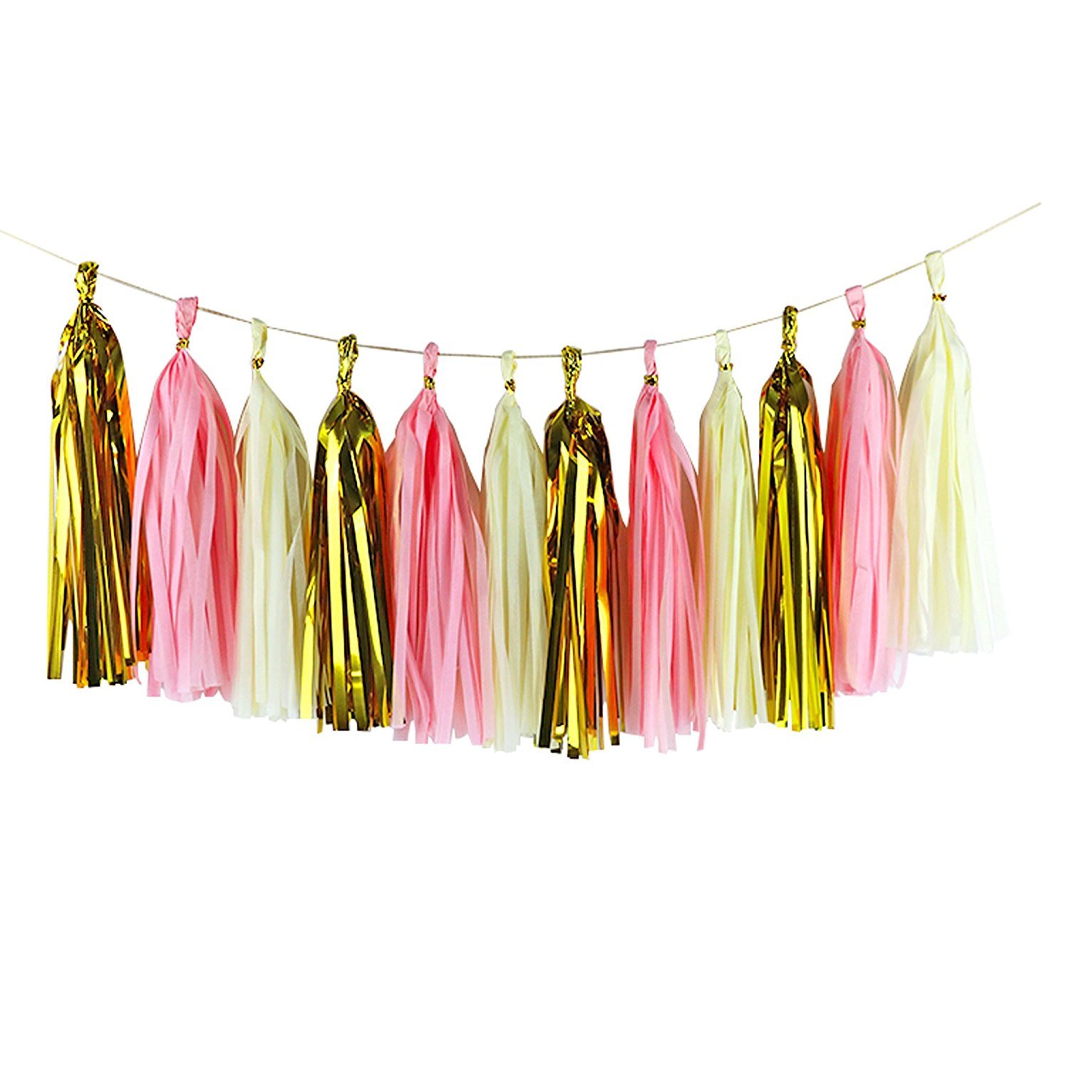 Rubikliss 30 Pcs Tissue Paper Pom Poms Flowers Tissue Tassel Garland Polka Dot Paper Garland Kit for Wedding Party Decorations