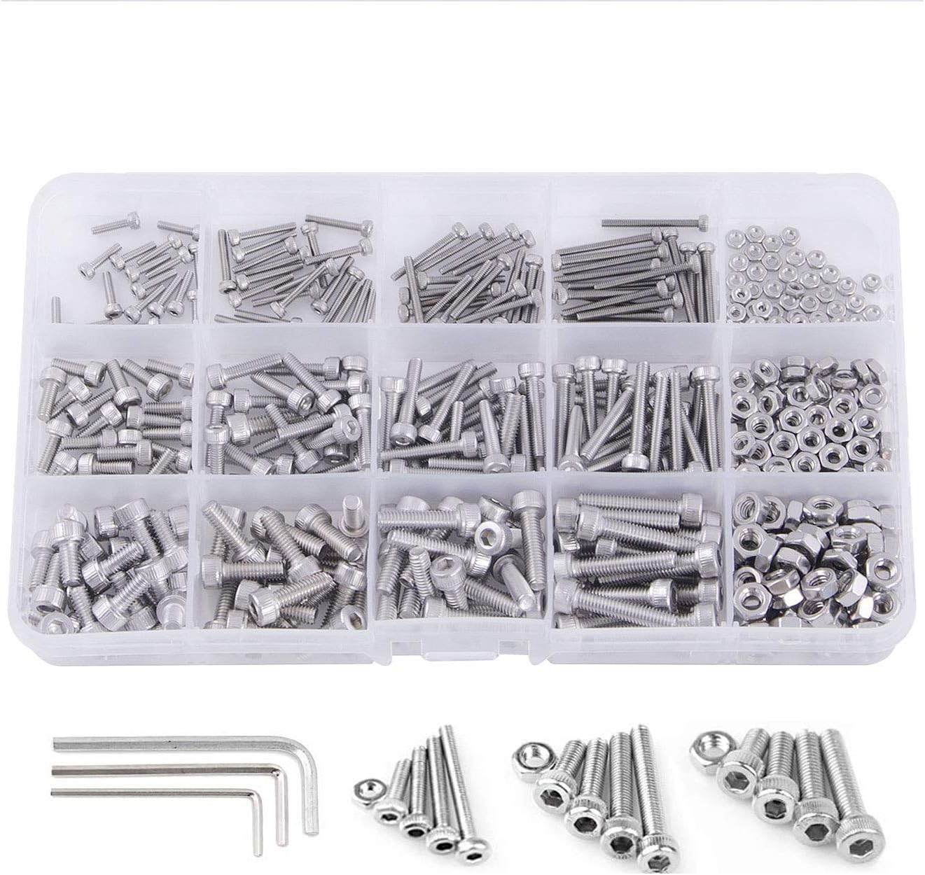VANSSI 483Pcs 12 Sizes Screw and Nuts Kit,M2 M3 M4 Stainless Steel Assorted Hex Socket Head Cap Bolts Screws Nuts Assortment Set Kit with Hex Wrenches(Cylinder Head)