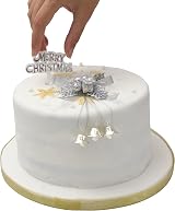 evelay Silver Holly Bells Merry Christmas Cake Topper Set Party Decorations view 2