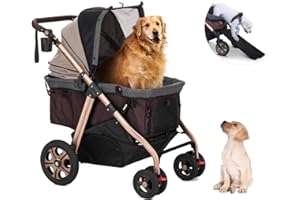 HPZ Pet Rover Titan-HD Premium Super-Sized Dog/Cat/Pet Stroller SUV Travel Carriage/w Access Ramp/100Lbs Capacity/Pumpless Rubber Wheels/Aluminum Frame for Small, Med, Large, XL Pets (Taupe)