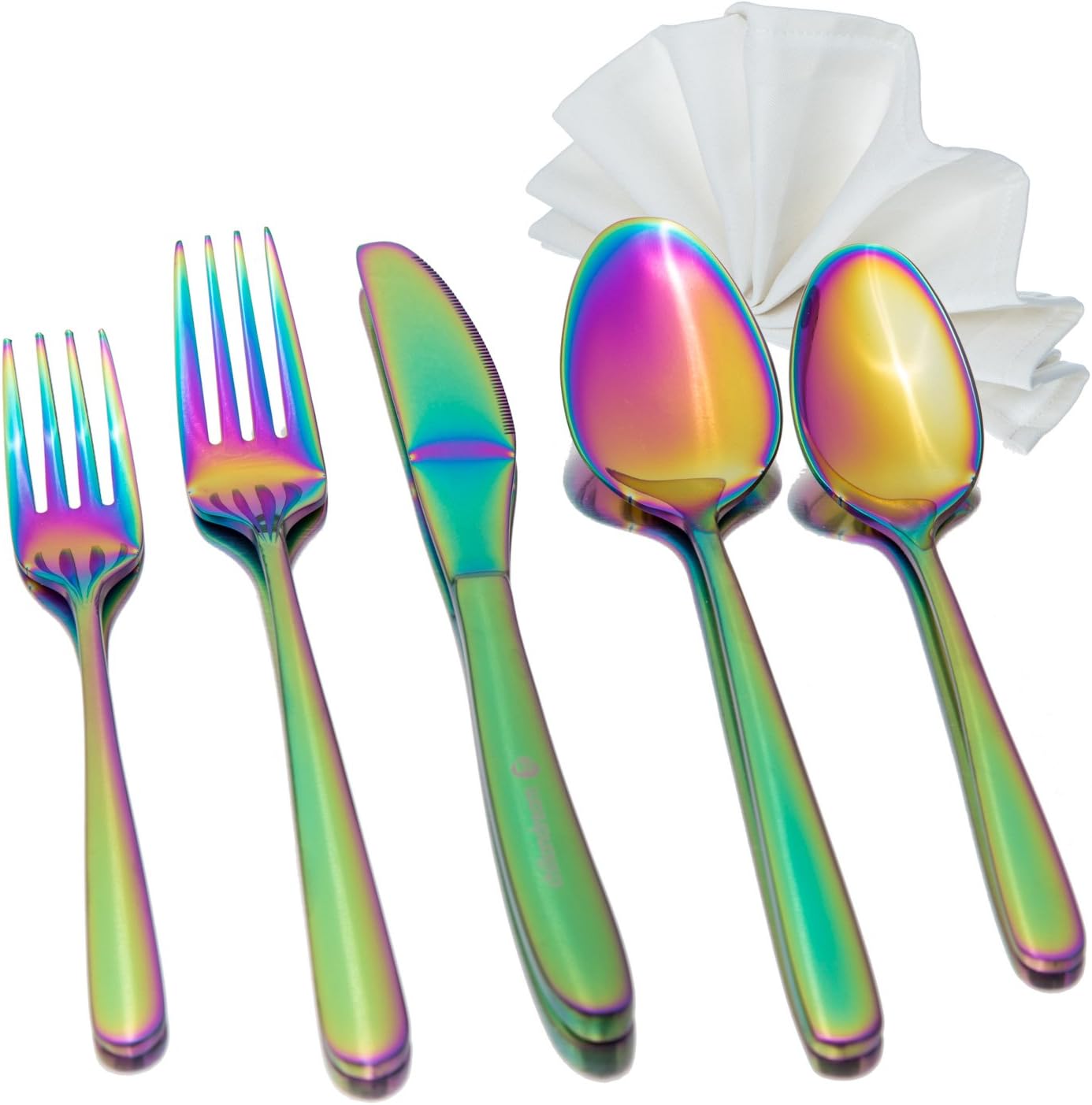 Rainbow Flatware Set with Napkin, 5 piece Premium 18/8 Stainless Steel Service for 1 Person, in a Gift Box
