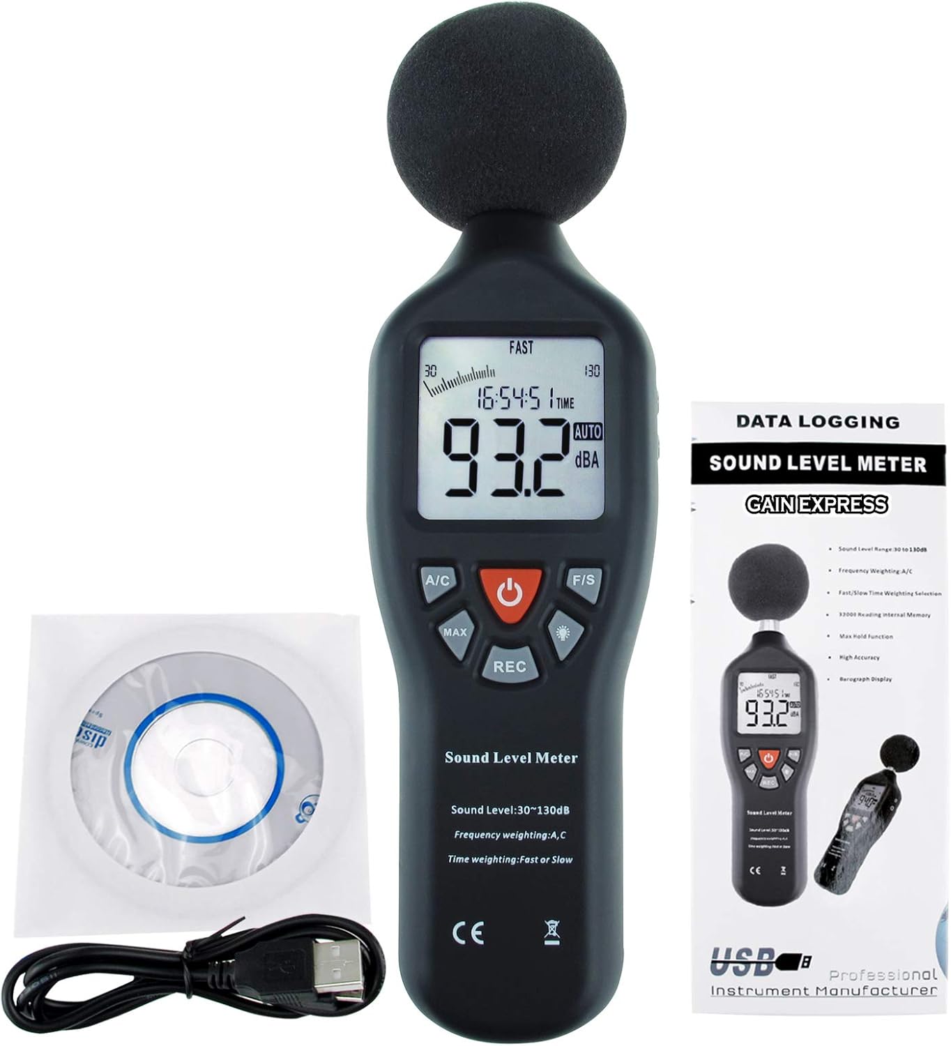 Professional Decibel Meter, Digital Sound Level Meter with Backlight Display High Accuracy