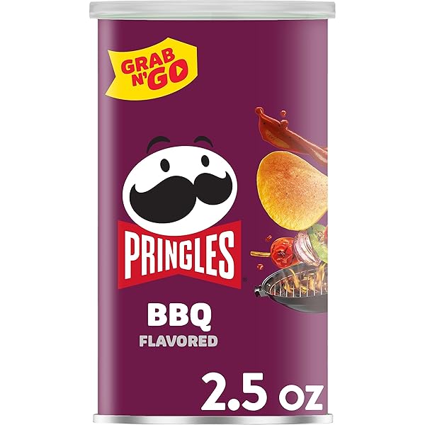 PRINGLES POTATO CRISPS CHIPS, LUNCH SNACKS, OFFICE AND KIDS SNACKS, GRAB N’ GO SNACK PACK, BBQ, 2.5OZ CAN (1 CAN)