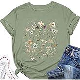 Women's T-Shirt Retro Flower Pattern Shirt Bohemian Short Sleeve T-Shirt Dandelion Wildflower Shirt Summer Casual Top