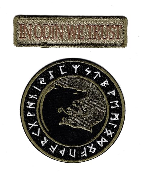 Toppa Ricamata Termoadesiva 'In Odin We Trust' Con Valknut - Tema Vichingo, 10,2 X 2,5 Cm