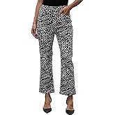 YEXPINE Women's Leopard Bell Bottom Jeans Cropped High Rise Stretchy Cheetah Print Demin Pants