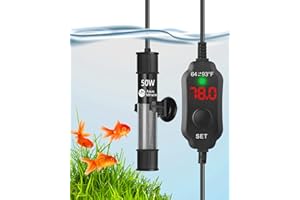 AquaMiracle Adjustable 50W Aquarium Heater Submersible Fish Tank Heater Super Short Aquarium Heater with LED Digital Display Thermostat, for Tanks 5-10 Gallons
