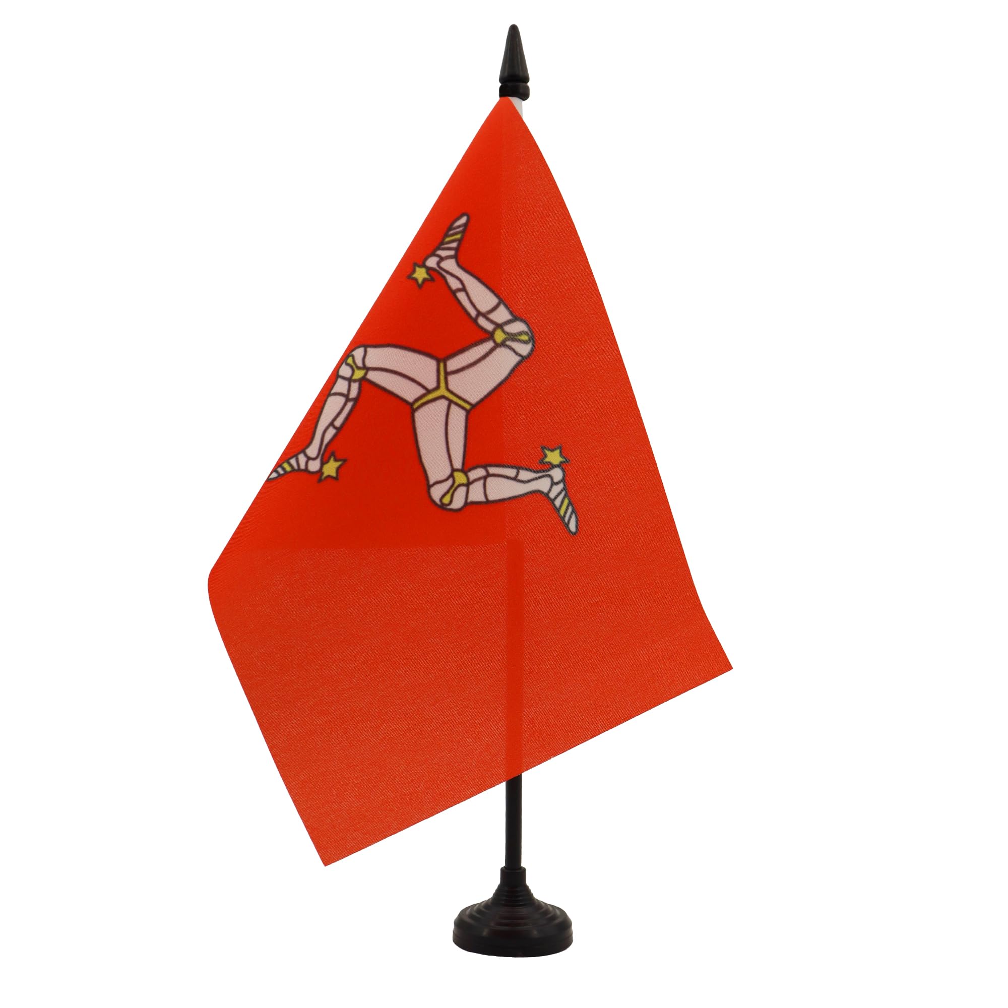 AZ FLAG Isle of Man Table Flag 5'' x 8'' - Manx Office Decoration 100% Polyester 21 x 14 cm - Mini Desk Flag with Pole and Black Plastic Base