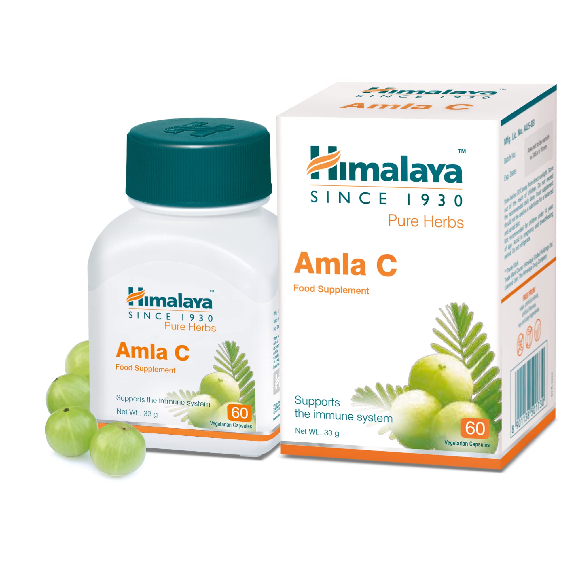 Himalaya Amla C (Amalaki) - Promotes Immunity and contributes to Physical Well-Being, Natural Source of Vitamin C - Antioxidant Rich, 60 Veg Caps