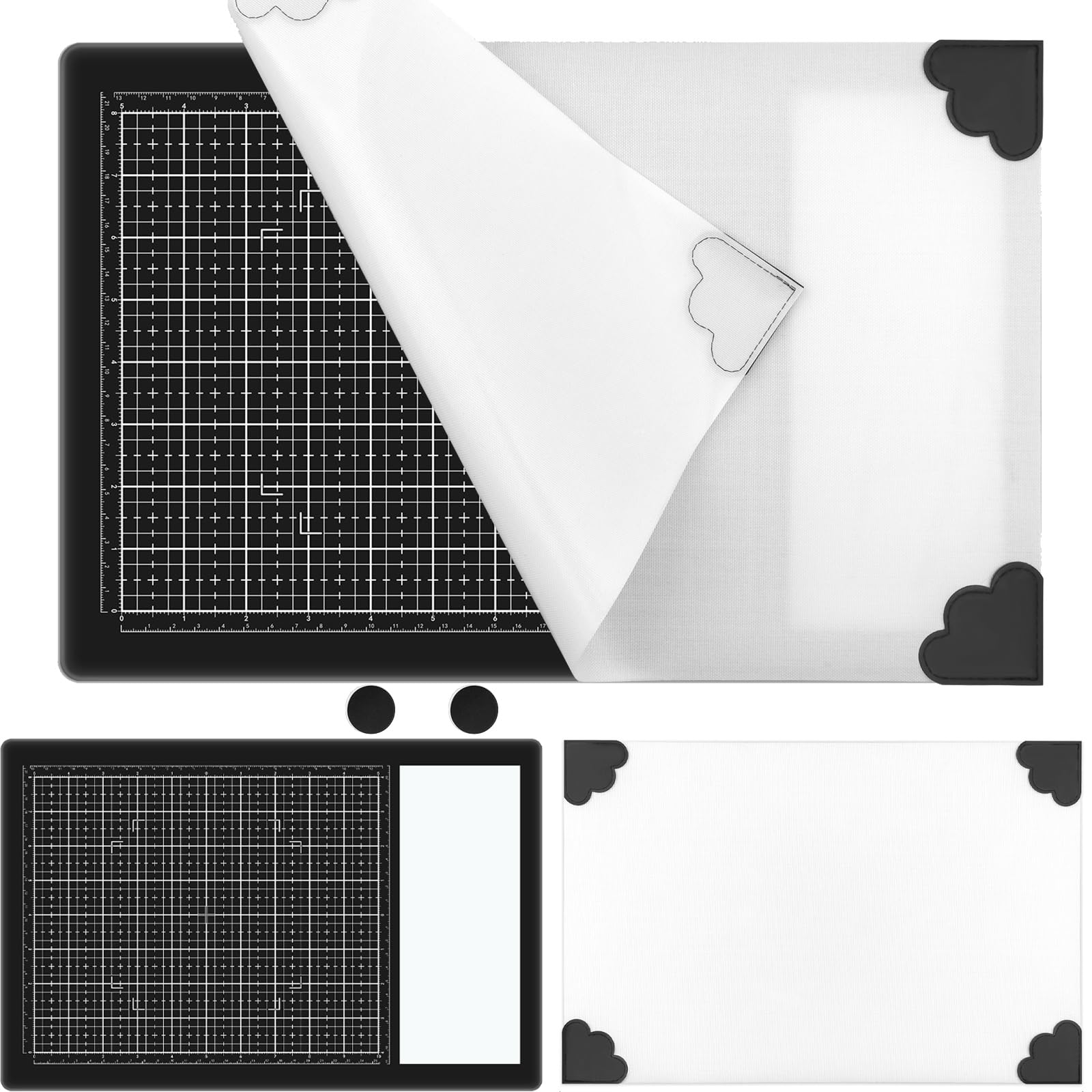 Photo 1 of Glass Media Mat and Surface Mat Bundle, Scratch and Heat Resistant Magnetic Glass Media Cutting Mat W/Magnets Heat Resistant Non-Stick Media Surface Craft Mat for Card Making Stamping 15.75x10.24in