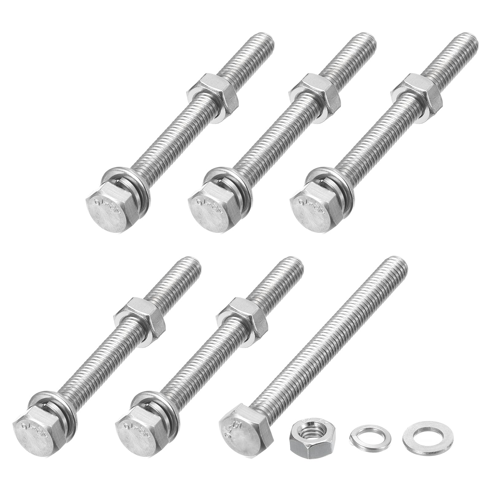 METALLIXITY Hex Head Screws Bolts, Nuts, Flat & Lock Washers Kits (M6-1x60mm) 6 Set, Stainless Steel Fully Threaded Machine Screws Bolt Set - for Home Appliance Equipment