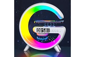 Kesefunm Smart LED Table Lamp, 4-in-1 Wireless Charger Smart Atmosphere Lamp, Night Light, Bluetooth Speaker & Alarm Clock for Bedroom, Office, and Home Decor(White)