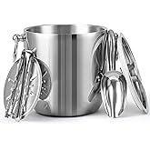 Golden Cudgel Insulated Ice Bucket, 3L Double Wall Stainless Steel Ice Bucket with Tongs,Lid, Scoop and Strainer, Ice Buckets for Parties,Cocktail Bars, Chilling Beer, Champagne, Wine Bottles