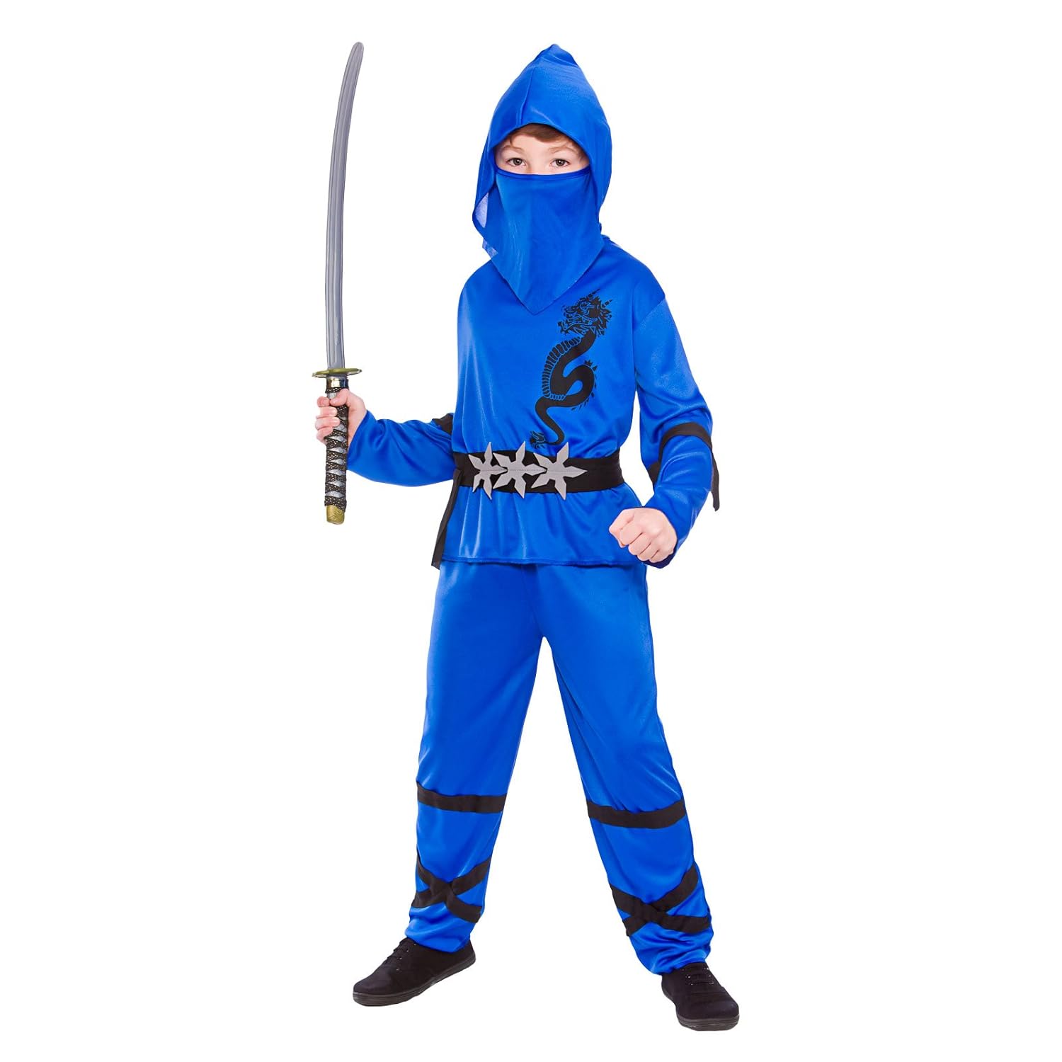 Blue Power Ninja Kids Costume 8 10 years Amazon.co.uk Clothing