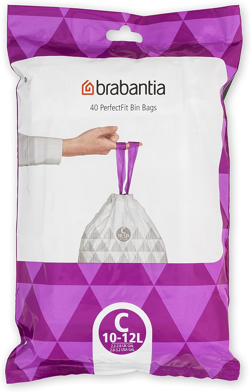 Brabantia PerfectFit Bin Liners Size C 10-12 Litre Thick Plastic 40 Bags