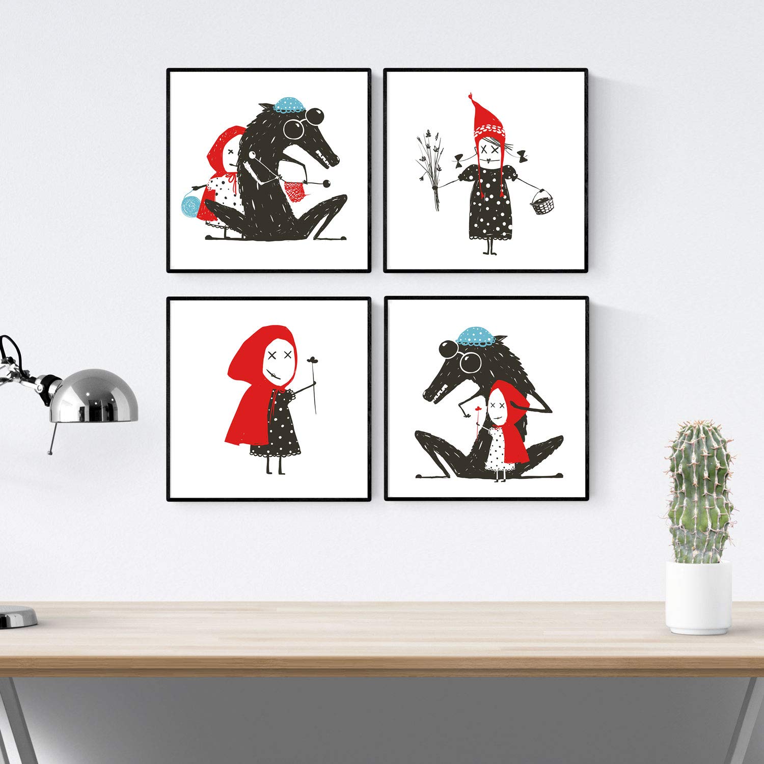 Nacnic Pack of 4 sheets Little Red Riding Hood. Posters with Illustrations. Size 30x30 — image 1