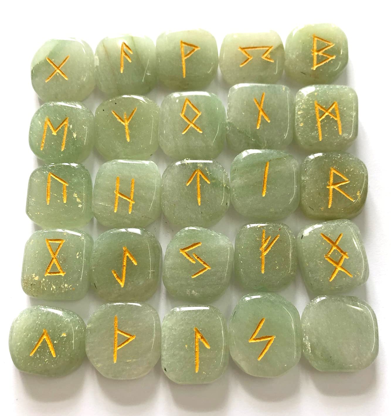crystalmiracle Green Aventurine Quartz Tumbled Engraved Alphabet Rune Stones Set Crystal Healing Gift Reiki Wellness Chakra Energy Meditation Handcrafted