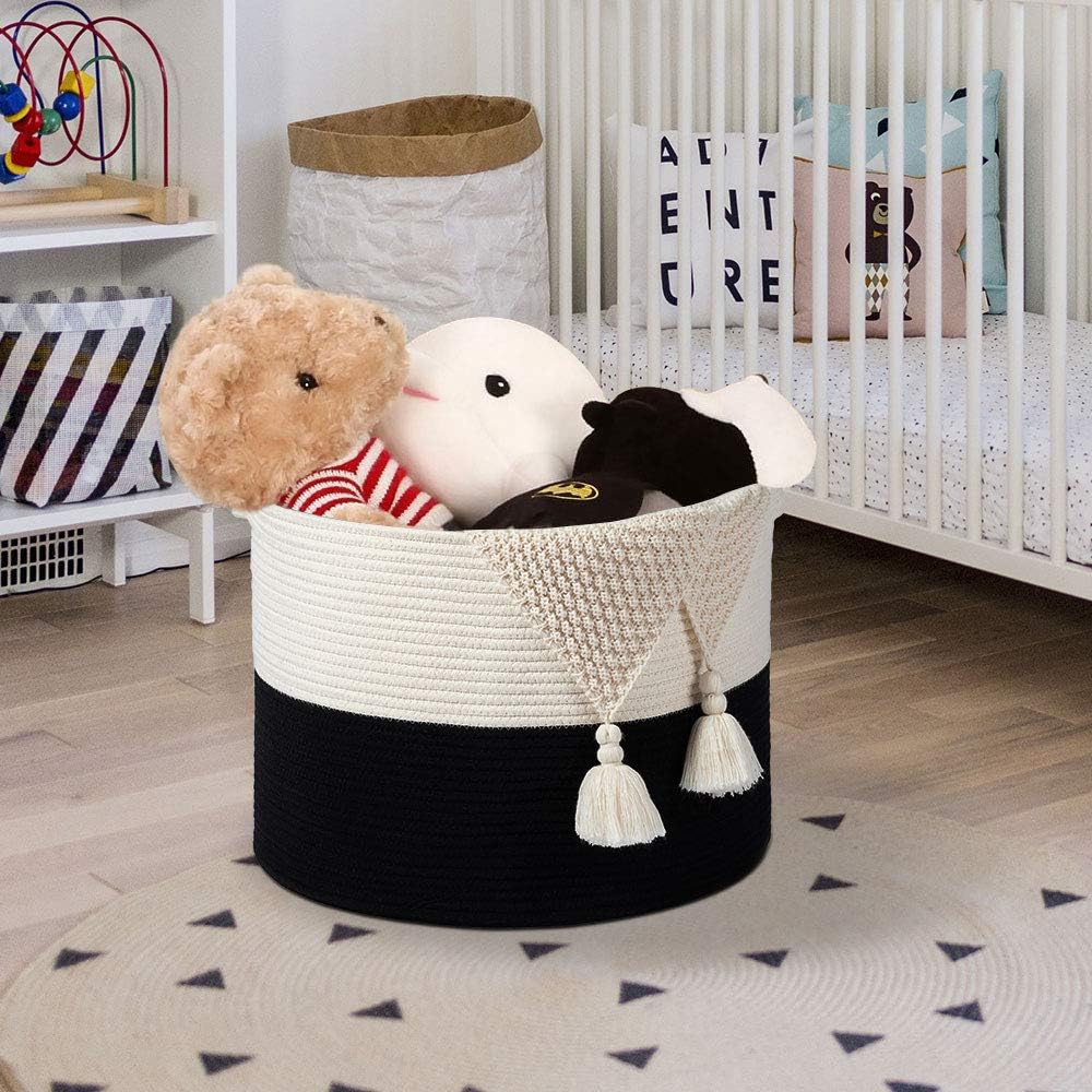 Rangement Et Organisation Corbeilles A Linge gd In Panier A Linge Pour Bebe Blanc Et Noir Panier A Linge En Fil De Coton Tisse 35 X 51 Cm Maxyoyo Grand Panier De Rangement