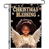 DLZDN Black Girl Blessing Garden Flag Christian Garden Flag 12×18 Inch Double Sided Vertical Burlap Religious Xmas Carols African American Yard Flag Winter Outdoor House Decoration