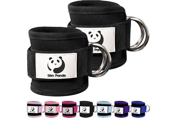 Slim Panda Ankle Straps for Cable Machine, Ankle Cuffs for Kickbacks, Glute Kickback Ankle Strap for Glute Workouts, Adjustab