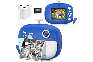 Usteetic Kids Camera Instant Print 12MP Instant Camera for Kids Ink Free Printing Selfie Camera for Kids Aged 3-10 Portable Camera for Kids 3 4 5 6 7 8 9 10 Year Old Boys Girls Gifts Blue