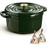 Overmont Enameled Cast Iron Dutch Oven - 5QT Pot with Lid Cookbook & Cotton Potholders - Heavy-Duty Cookware for Braising, Stews, Roasting, Bread Baking moss