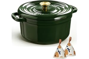 Overmont Cast Iron Dutch Oven - Dual Widened Handles -Enameled Pot with Cookbook - Heavy-Duty Enamel Cookware with Cotton Pot