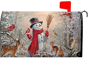 Sweetshow Winter Snowman Mailbox Covers Magnetic Standard Size 18" X 21",Red Cardinal Bird Cute Deer Rabbit Snowflake Mailbox Wraps Post Letter Box Cover for Holiday Garden Yard Decor