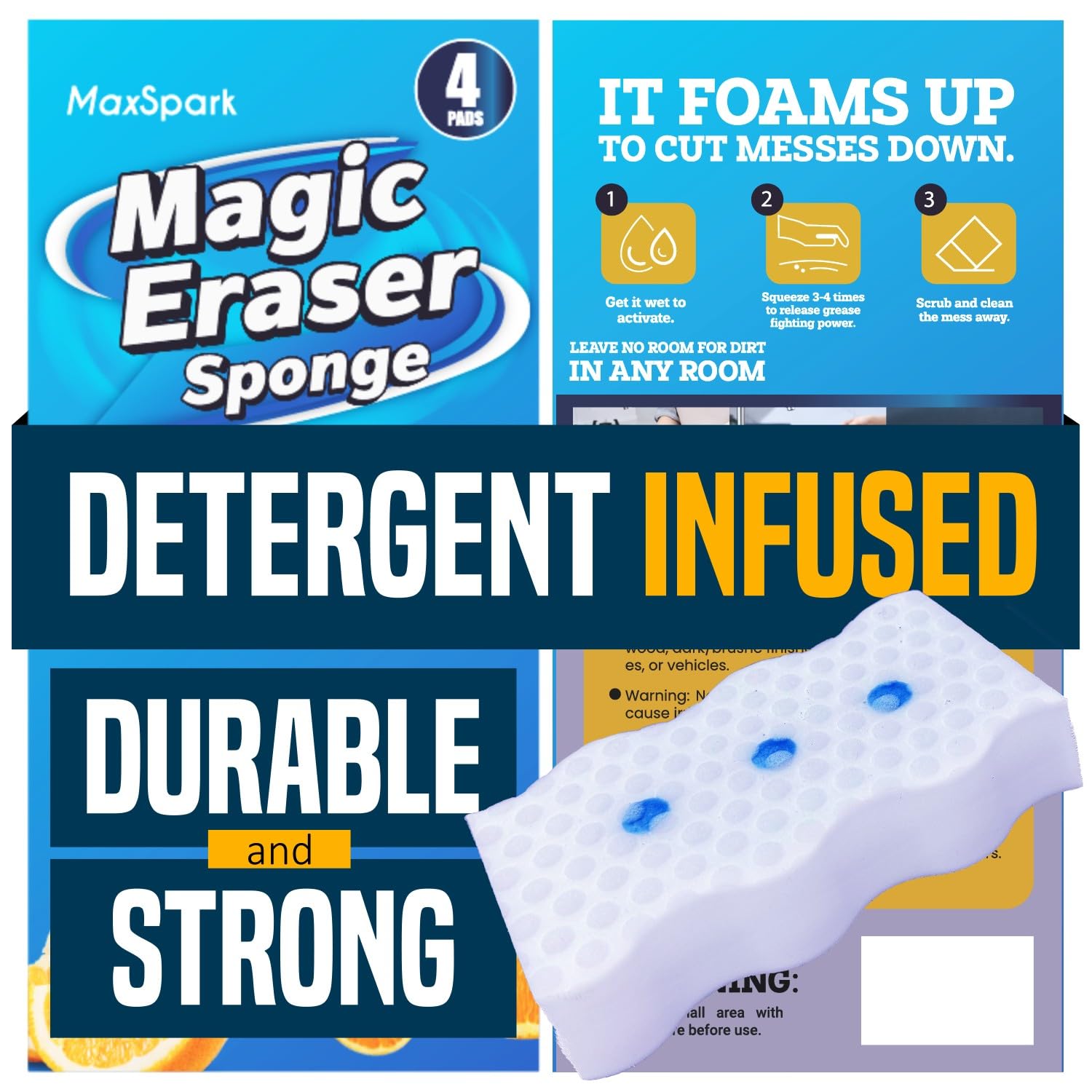 Photo 1 of ++3 PACK MaxSpark Magic Eraser Sponges 4 Pack – Thick Melamine Cleaning Sponges for Walls, Kitchen, Bathroom & Floors – White Magic Sponge Eraser Pads for Heavy Duty Multi-Purpose Cleaning