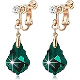 Austrian Crystal Baroque Drop Clip On Dangle Earrings for Women Non Pierced 14K Rose Gold Plated Hypoallergenic Jewelry