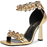 CDHYX Women's Stiletto High Heels Sexy Square Open Toe Shoes Formal Wedding Party Classic Heeled Sandals with Back Zip Design