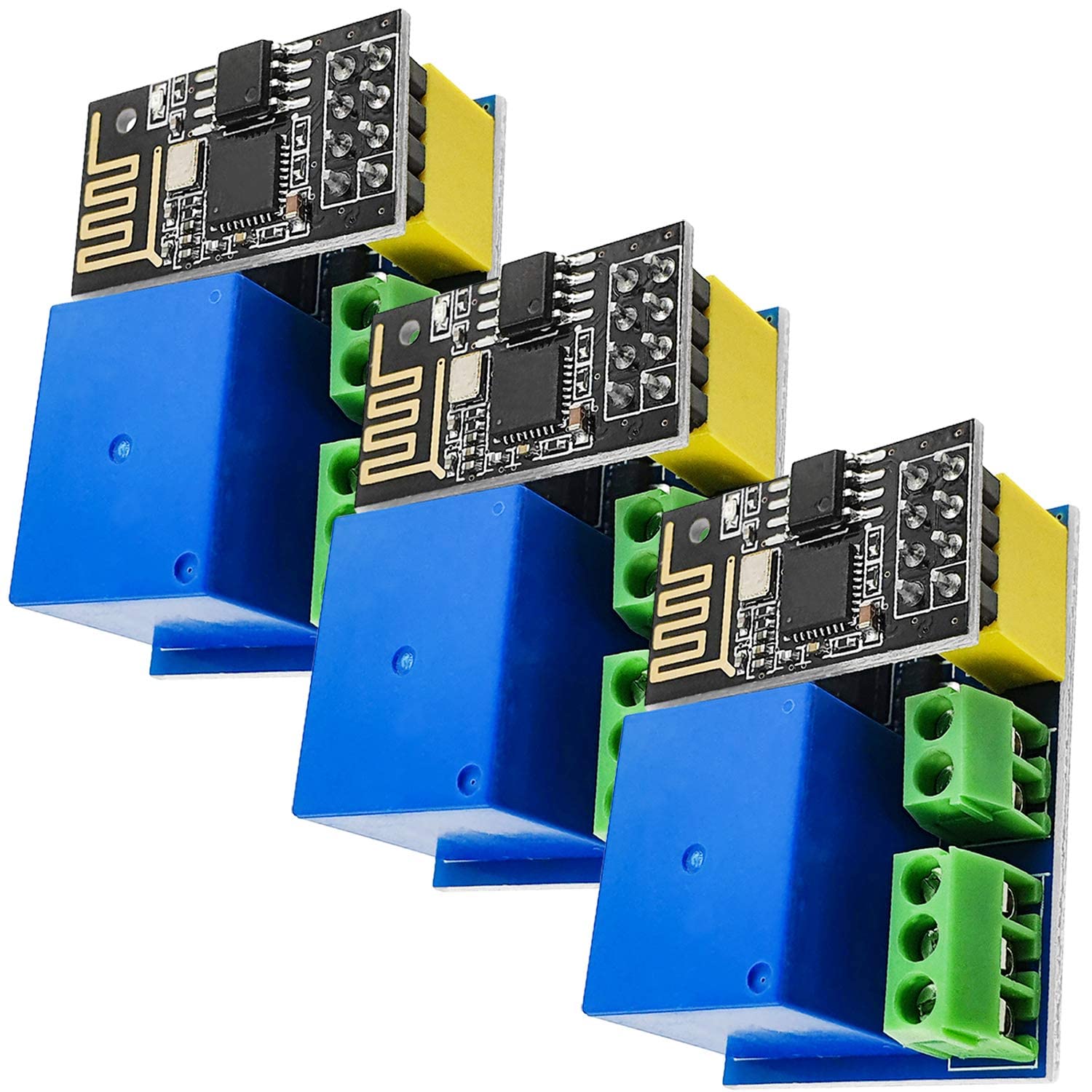 AZDelivery 3 x ESP8266-01S ESP-01S Serial Wireless WLAN WiFi Transceiver Module 80MHz 1MB Flash 5V with ESP8266 Relay Adapter compatible with Arduino Including E-Book!