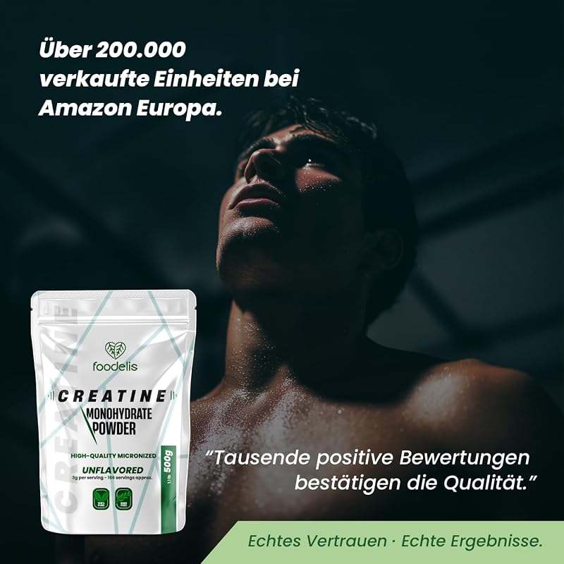 Creatin Pulver 500 g – 100% Kreatin Monohydrat, mikronisiert – Ohne Zusätze – Gut löslich & geschmacklos – Mit Dosierlöffel - Vorrat für 166 Portionen