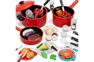 Lehoo Castle Play Kitchen Accessories, Play Pots and Pans Sets for Kids Kitchen, Play Food Sets for Kids, Toddler Cooking Set with Utensils, Toy Foods for Toddlers 3-5, Toys for 3+ Years Old Girls