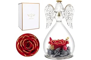 Miofula Preserved Flower Rose Birthday Gifts for Mom, Angel Figurines with Forever Real Rose Gifts for Her Mom Grandma, Angels Gifts for Mothers Day Christmas Anniversary Thanksgiving Birthday Gifts