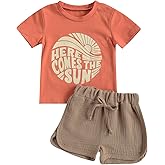 fhutpw Baby Boys 2Pcs Summer Outfits Short Sleeve T-Shirt Tops Elastic Waistband Shorts Set Toddler Clothes