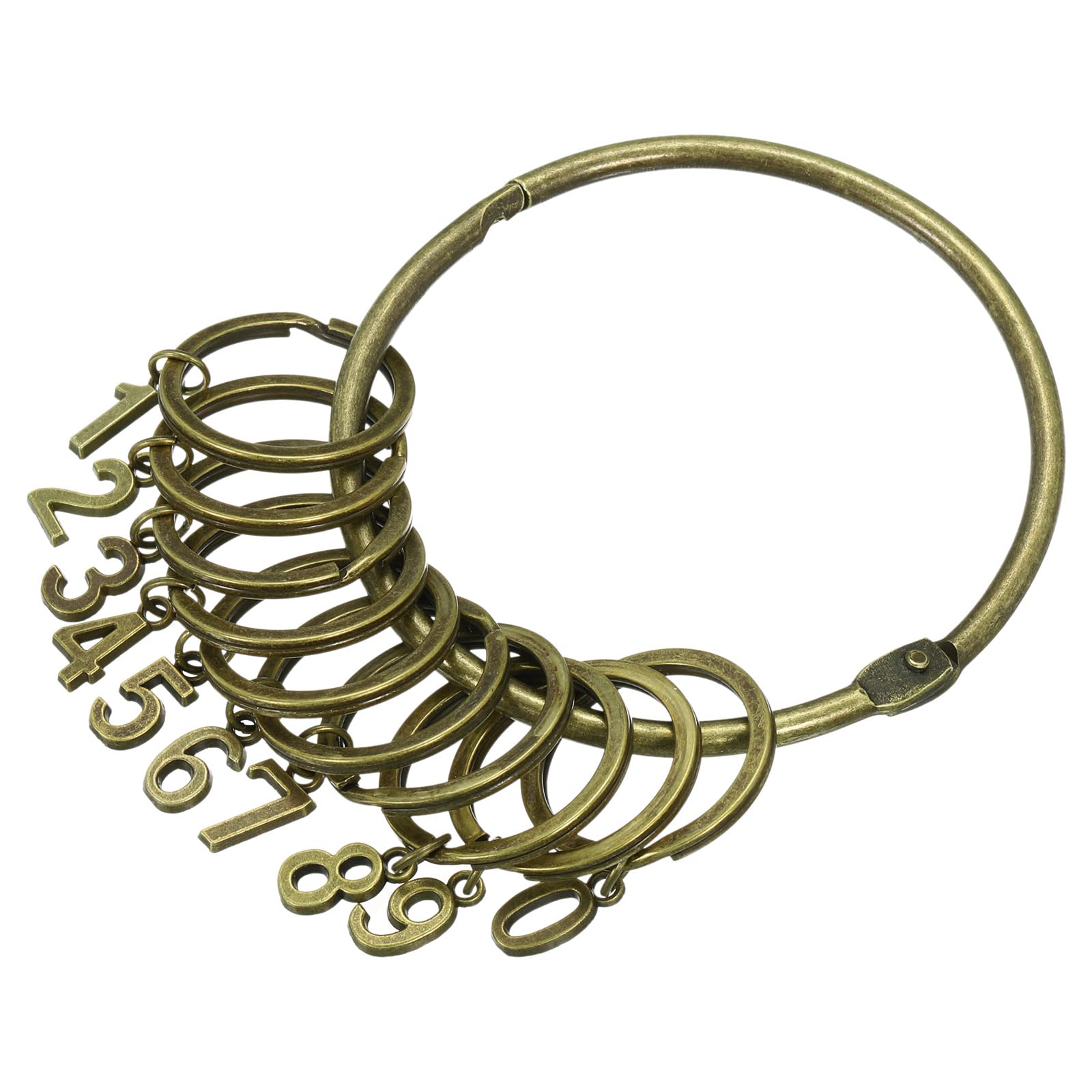 PATIKIL 3.2 Inch Dia Key Organizer Keychain, 1pcs Key Management Holder with 10 Digits Keys Rings for Office, Bronze