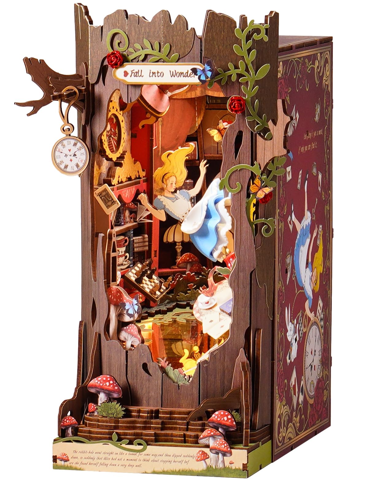 ROBOTIME DIY Miniature House Book Nook Kits - Fall into Wonder, Booknook with Lights Diorama Model Building Kit Bookshelf Insert Decor Gift for Adults and Teens