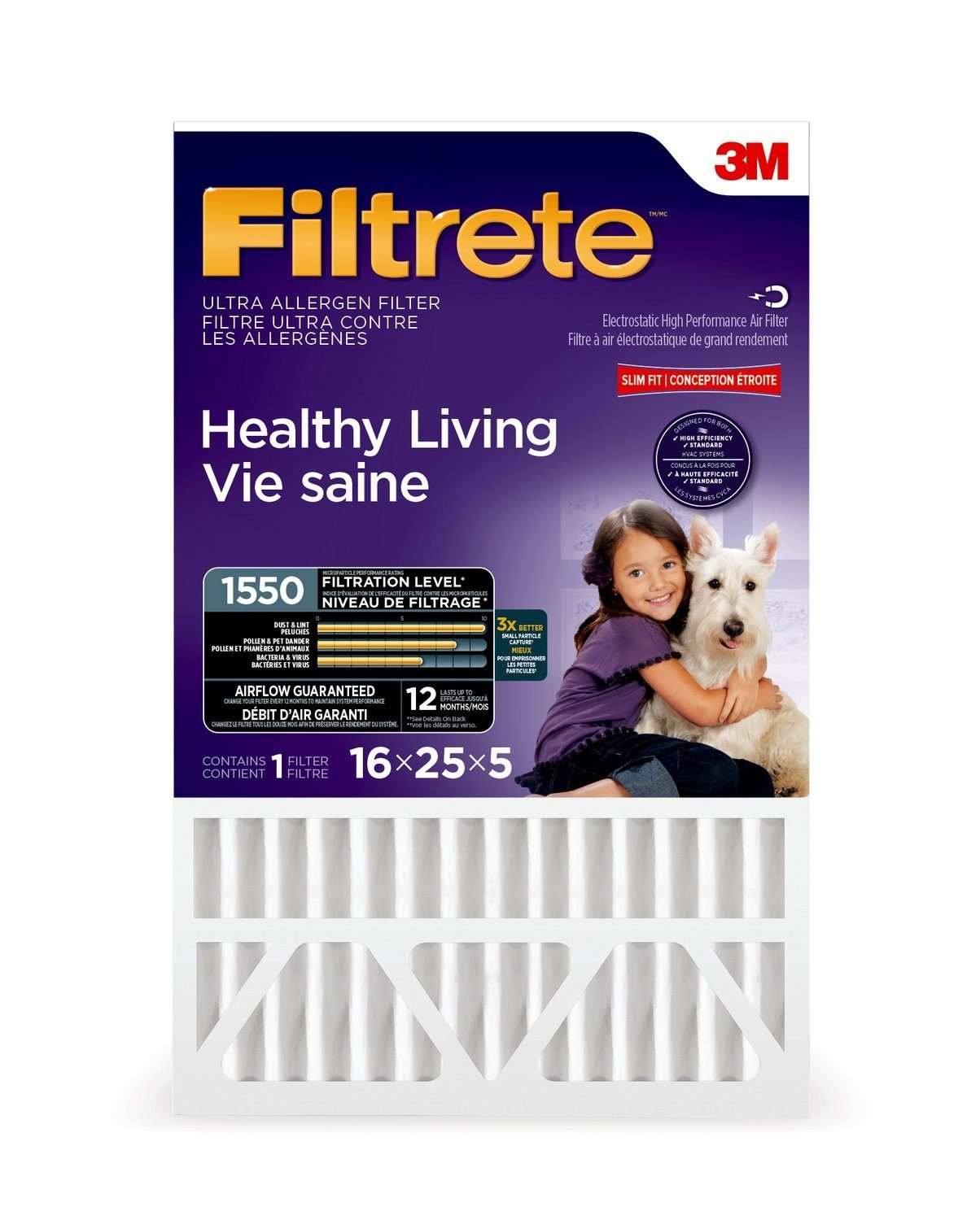Filtrete 16x25x5 (4.31 Actual Depth) MPR 1550 Pleated AC Furnace Air