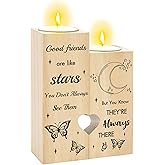 Friendship Gifts for Women - Friend Birthday Gifts Butterfly Wooden Candle Holder Candlestick Funny Christmas Valentine's Galentines Day Mothers Day Thanks You Gift for Friends Female