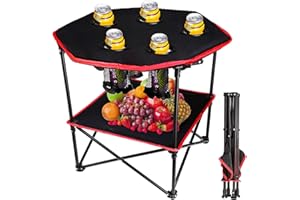 SOUJOY Portable Camping Table, Folding Picnic Table, Canvas Waterproof Travel Beach Tables with 4 Cup Holder for Outdoor Barbecue, Fishing, Campfires and Tailgating