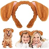 2Pcs Dog Ear Headband Pink Steampunk Goggles,Halloween Brown Dogs Ears Headbands Paw Themed Costume Accessories for Women,Girls Cosplay Party Decorations